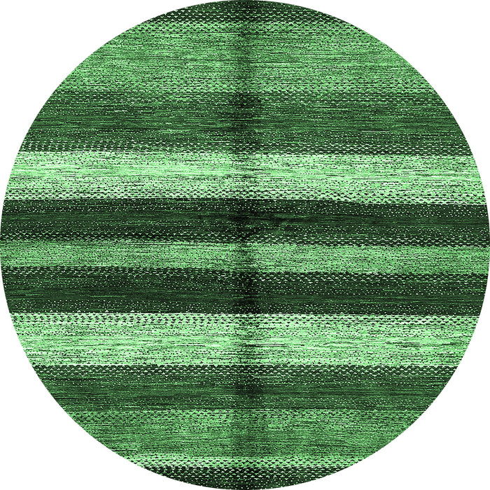 Round Machine Washable Abstract Emerald Green Modern Area Rugs, wshabs393emgrn