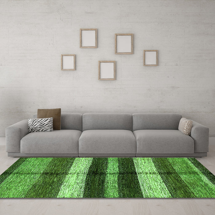 Machine Washable Abstract Green Modern Area Rugs in a Living Room,, wshabs393grn