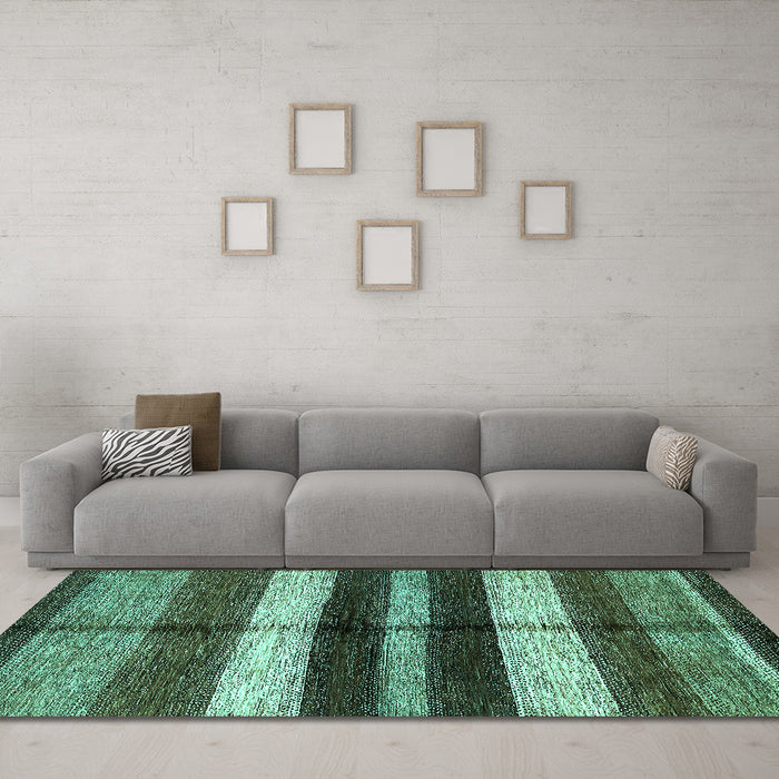 Machine Washable Abstract Turquoise Modern Area Rugs in a Living Room,, wshabs393turq