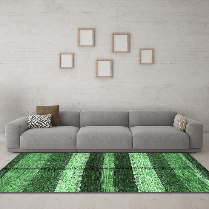 Machine Washable Abstract Emerald Green Modern Area Rugs in a Living Room,, wshabs393emgrn
