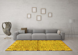 Machine Washable Abstract Yellow Modern Rug in a Living Room, wshabs3940yw