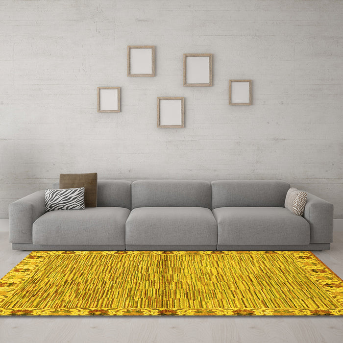 Machine Washable Abstract Yellow Modern Rug in a Living Room, wshabs3940yw