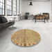 Round Machine Washable Abstract Chrome Gold Yellow Rug in a Office, wshabs3940