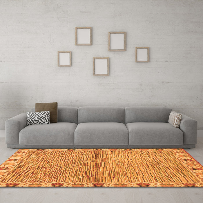 Machine Washable Abstract Orange Modern Area Rugs in a Living Room, wshabs3940org