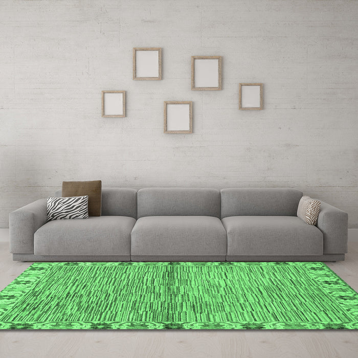 Machine Washable Abstract Emerald Green Modern Area Rugs in a Living Room,, wshabs3940emgrn