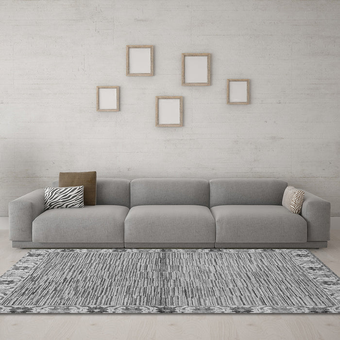 Machine Washable Abstract Gray Modern Rug in a Living Room,, wshabs3940gry