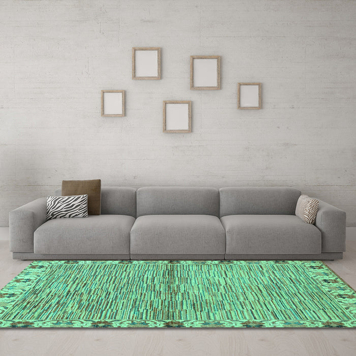 Machine Washable Abstract Turquoise Modern Area Rugs in a Living Room,, wshabs3940turq