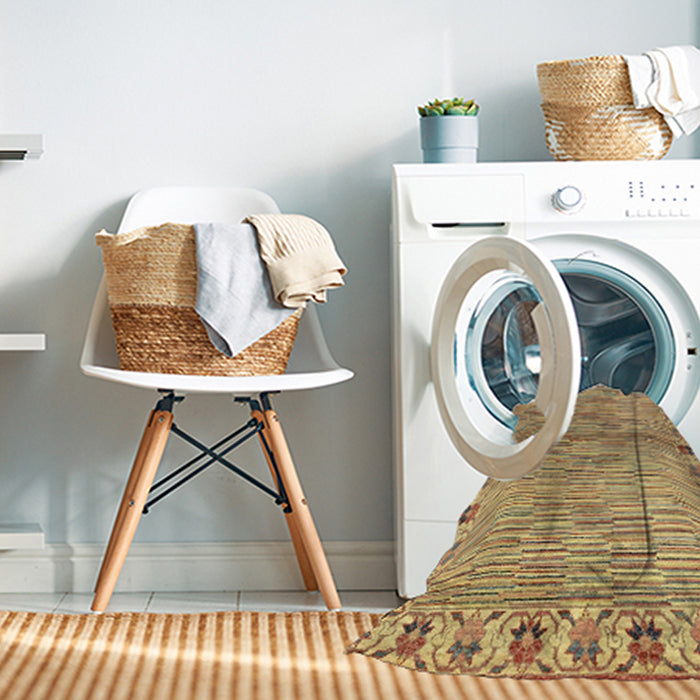 Machine Washable Abstract Chrome Gold Yellow Rug in a Washing Machine, wshabs3940