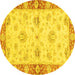 Round Machine Washable Oriental Yellow Traditional Rug, wshabs3941yw