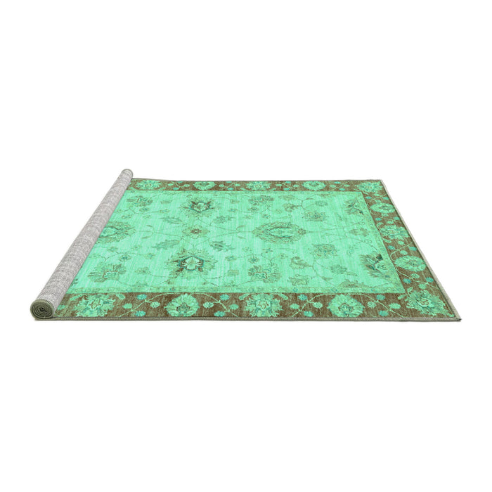 Sideview of Machine Washable Oriental Turquoise Traditional Area Rugs, wshabs3941turq