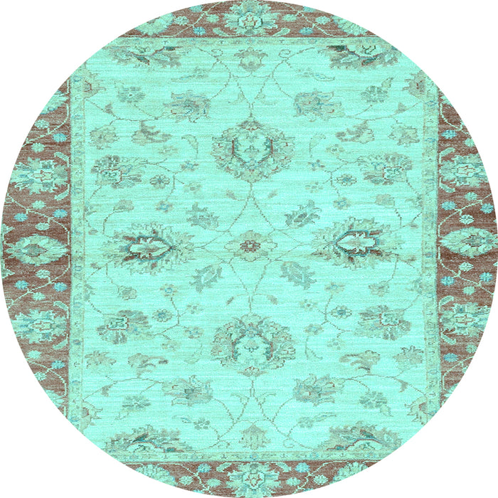 Round Machine Washable Oriental Light Blue Traditional Rug, wshabs3941lblu