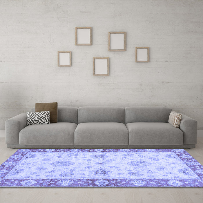 Machine Washable Oriental Blue Traditional Rug in a Living Room, wshabs3941blu