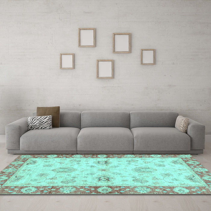 Machine Washable Oriental Light Blue Traditional Rug in a Living Room, wshabs3941lblu
