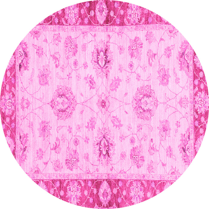 Round Machine Washable Oriental Pink Traditional Rug, wshabs3941pnk