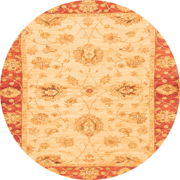 Round Machine Washable Oriental Orange Traditional Area Rugs, wshabs3941org