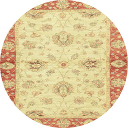 Round Abstract Mustard Yellow Oriental Rug, abs3941