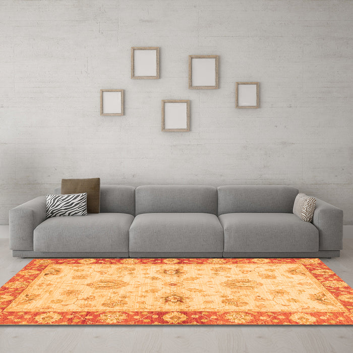Machine Washable Oriental Orange Traditional Area Rugs in a Living Room, wshabs3941org