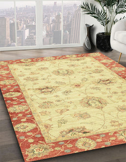Machine Washable Abstract Mustard Yellow Rug in a Family Room, wshabs3941