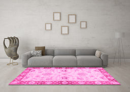 Machine Washable Oriental Pink Traditional Rug in a Living Room, wshabs3941pnk