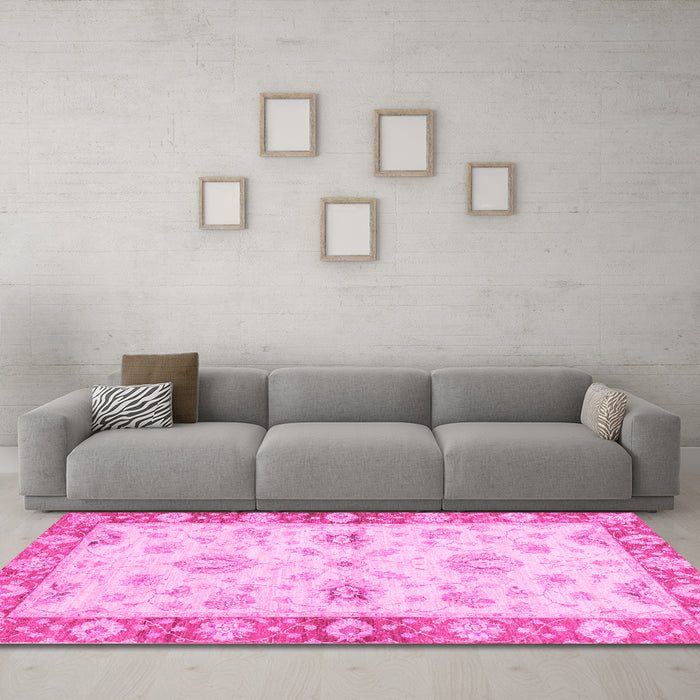 Machine Washable Oriental Pink Traditional Rug in a Living Room, wshabs3941pnk
