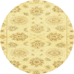 Round Abstract Mustard Yellow Oriental Rug, abs3942
