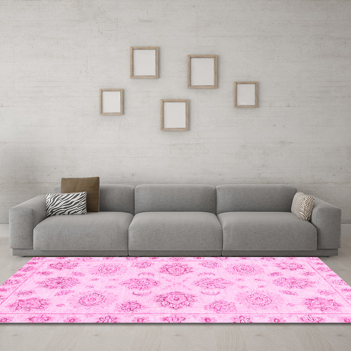 Machine Washable Oriental Pink Traditional Rug in a Living Room, wshabs3942pnk