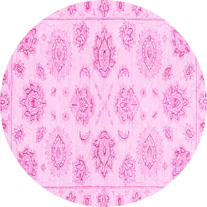 Round Machine Washable Oriental Pink Traditional Rug, wshabs3942pnk