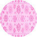 Round Machine Washable Oriental Pink Traditional Rug, wshabs3942pnk