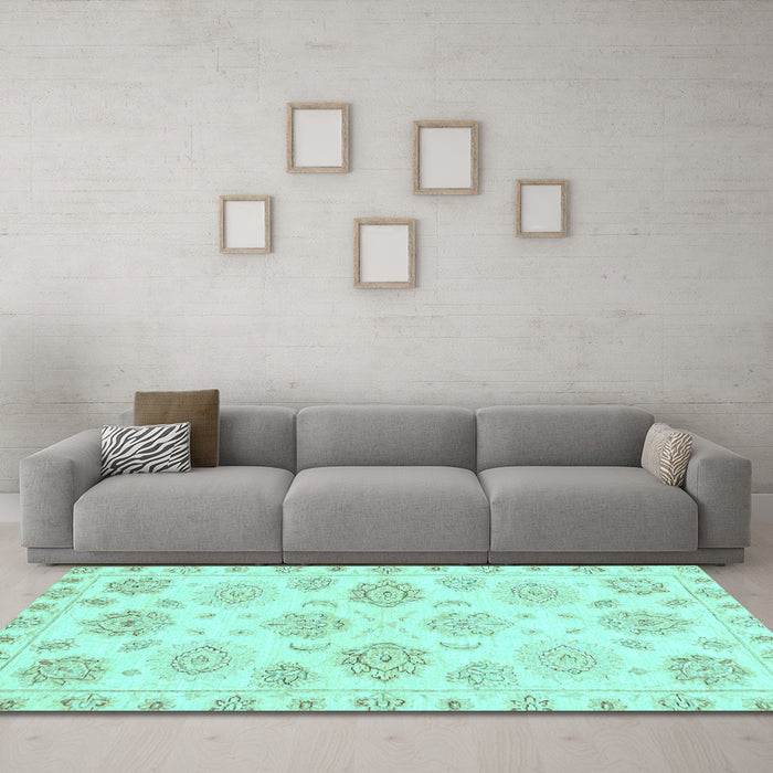 Machine Washable Oriental Light Blue Traditional Rug in a Living Room, wshabs3942lblu