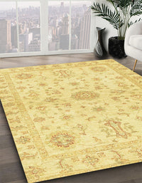 Abstract Chrome Gold Yellow Oriental Rug, abs3943