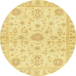 Round Abstract Chrome Gold Yellow Oriental Rug, abs3943