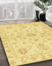 Abstract Chrome Gold Yellow Oriental Rug in Family Room, abs3943