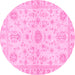 Round Machine Washable Oriental Pink Traditional Rug, wshabs3943pnk