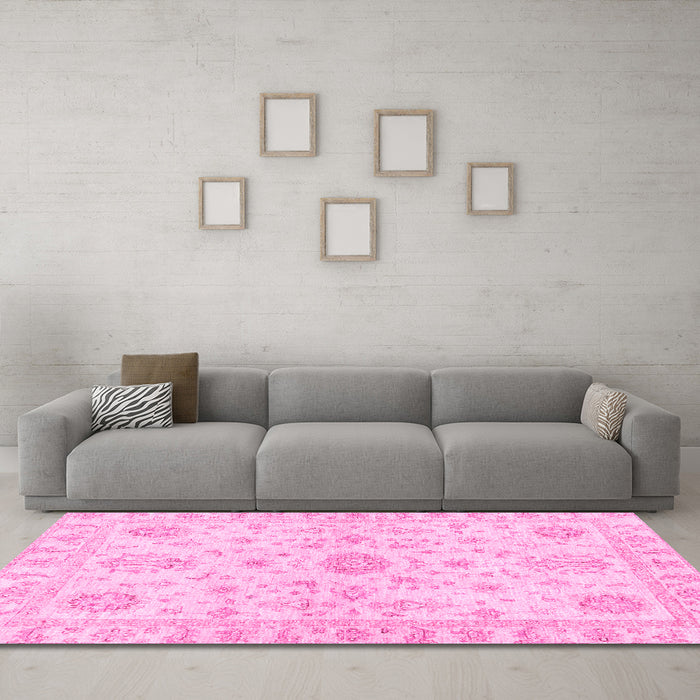 Machine Washable Oriental Pink Traditional Rug in a Living Room, wshabs3943pnk