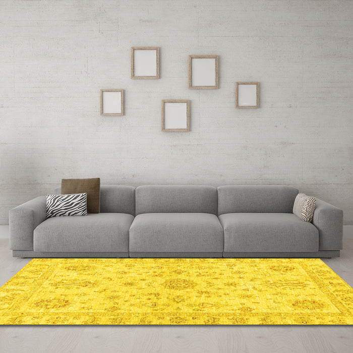 Machine Washable Oriental Yellow Traditional Rug in a Living Room, wshabs3943yw