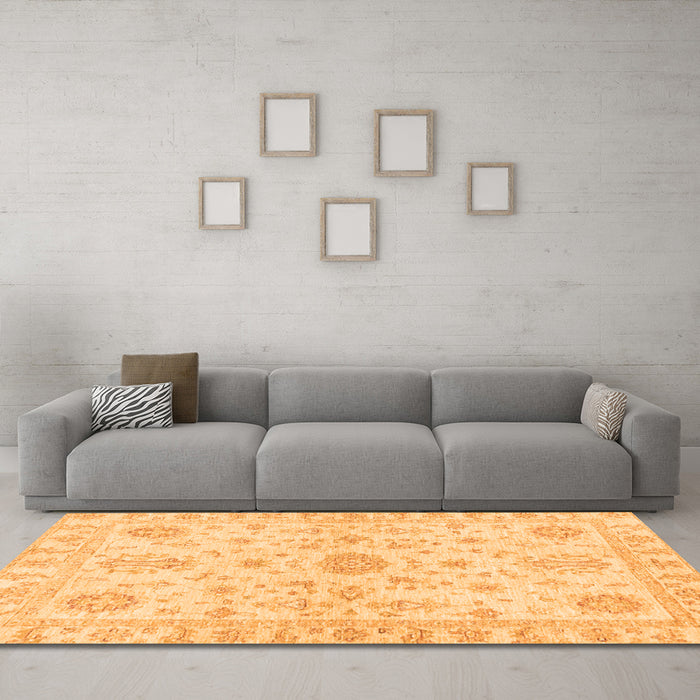 Machine Washable Oriental Orange Traditional Area Rugs in a Living Room, wshabs3943org