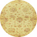 Round Abstract Yellow Oriental Rug, abs3944