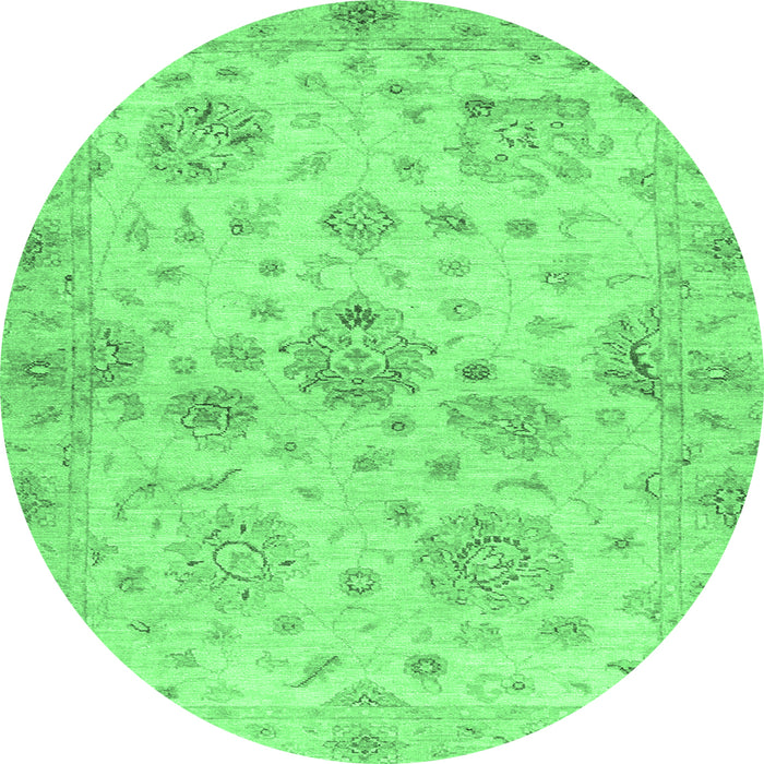Round Machine Washable Oriental Emerald Green Traditional Area Rugs, wshabs3944emgrn