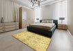 Abstract Yellow Oriental Rug in a Bedroom, abs3944