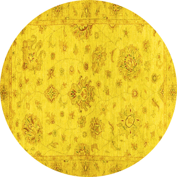 Round Machine Washable Oriental Yellow Traditional Rug, wshabs3944yw