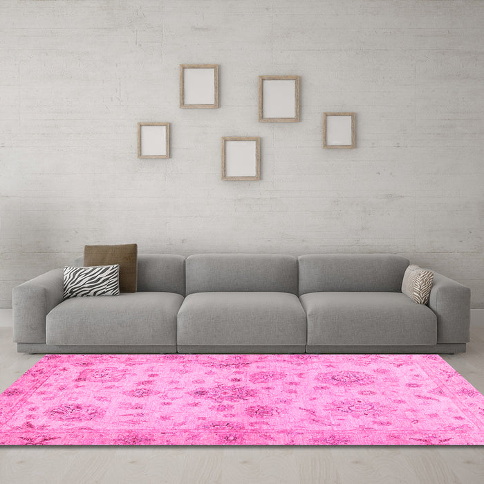 Machine Washable Oriental Pink Traditional Rug in a Living Room, wshabs3944pnk