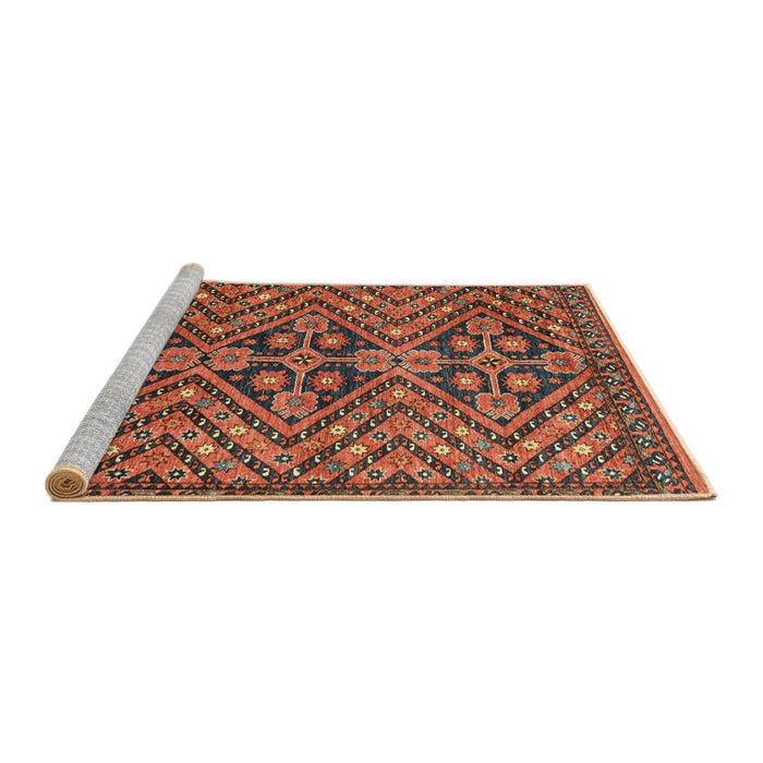 Sideview of Machine Washable Abstract Saffron Red Rug, wshabs3945