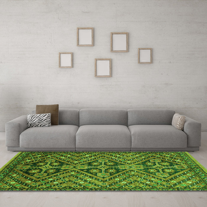 Machine Washable Abstract Green Modern Area Rugs in a Living Room,, wshabs3945grn