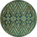 Round Abstract Turquoise Modern Rug, abs3945turq