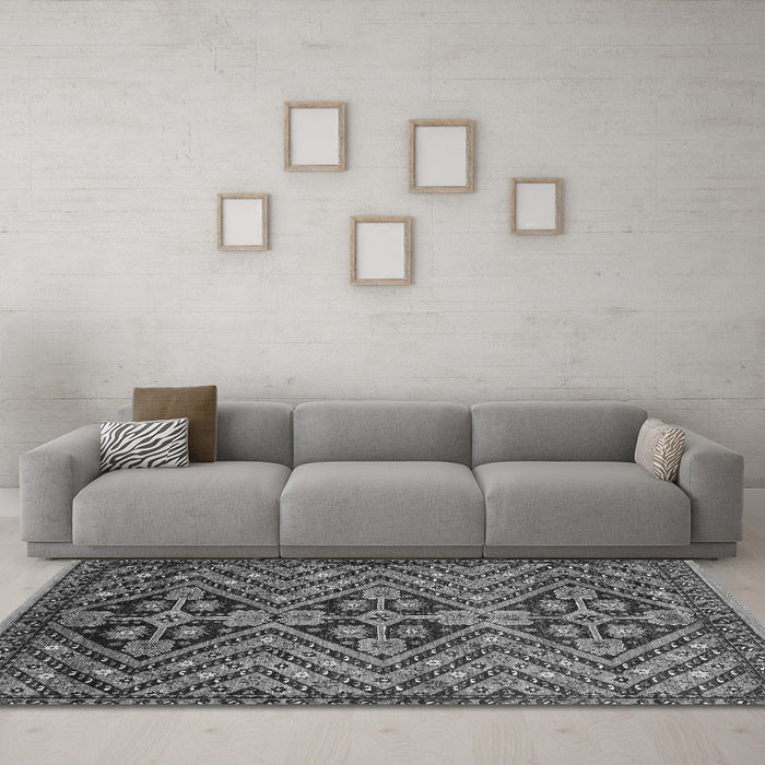 Machine Washable Abstract Gray Modern Rug in a Living Room,, wshabs3945gry