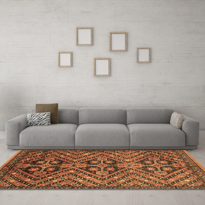 Machine Washable Abstract Brown Modern Rug in a Living Room,, wshabs3945brn