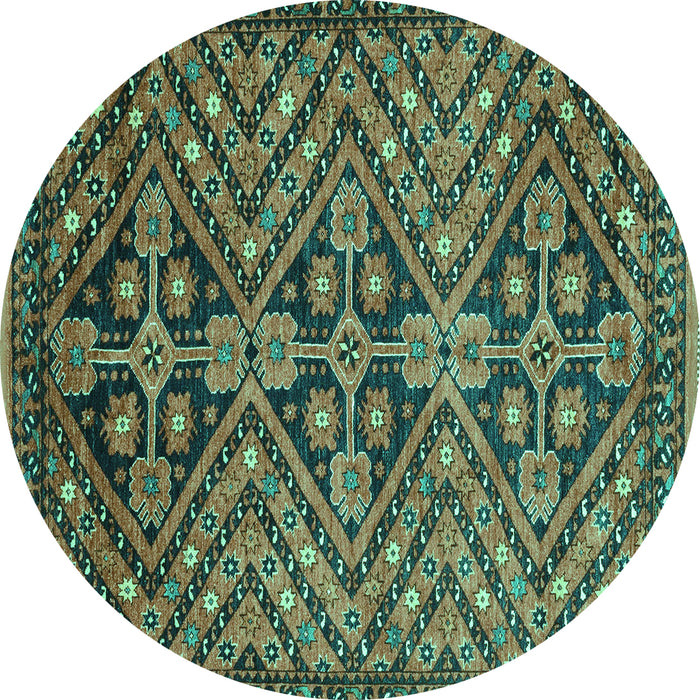 Round Machine Washable Abstract Turquoise Modern Area Rugs, wshabs3945turq