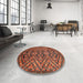 Round Machine Washable Abstract Saffron Red Rug in a Office, wshabs3945