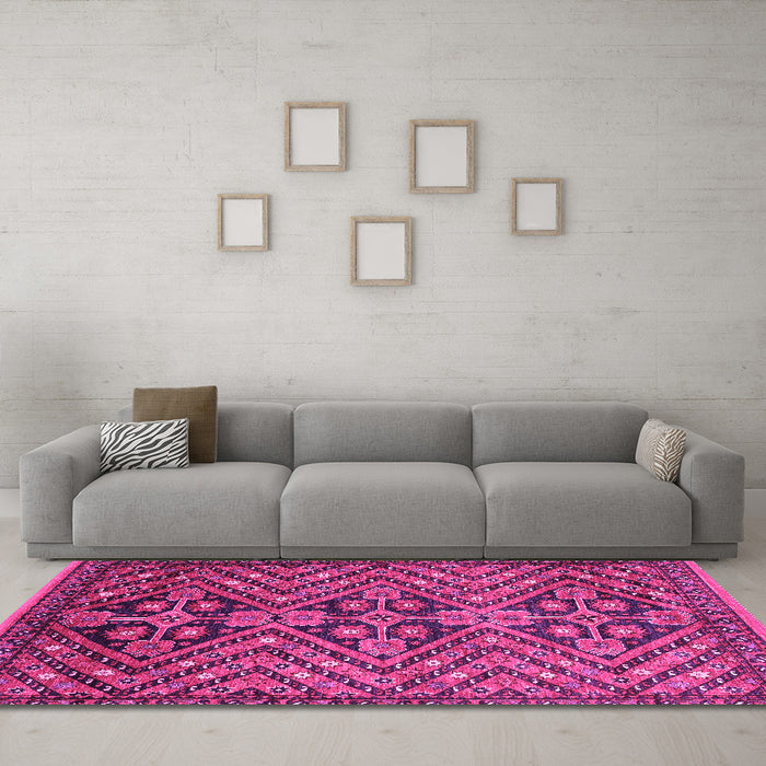 Machine Washable Abstract Pink Modern Rug in a Living Room, wshabs3945pnk