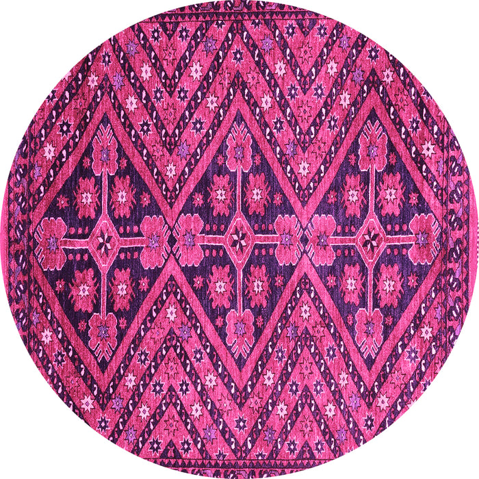 Round Machine Washable Abstract Pink Modern Rug, wshabs3945pnk